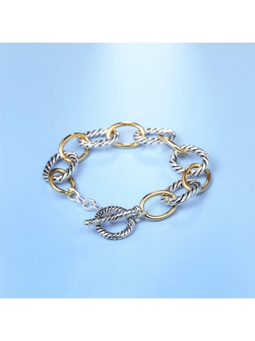 Two-Tone Twisted Cable Chain Bracelet for Women - Stylish Jewelry Gift for - Picture 2 of 6